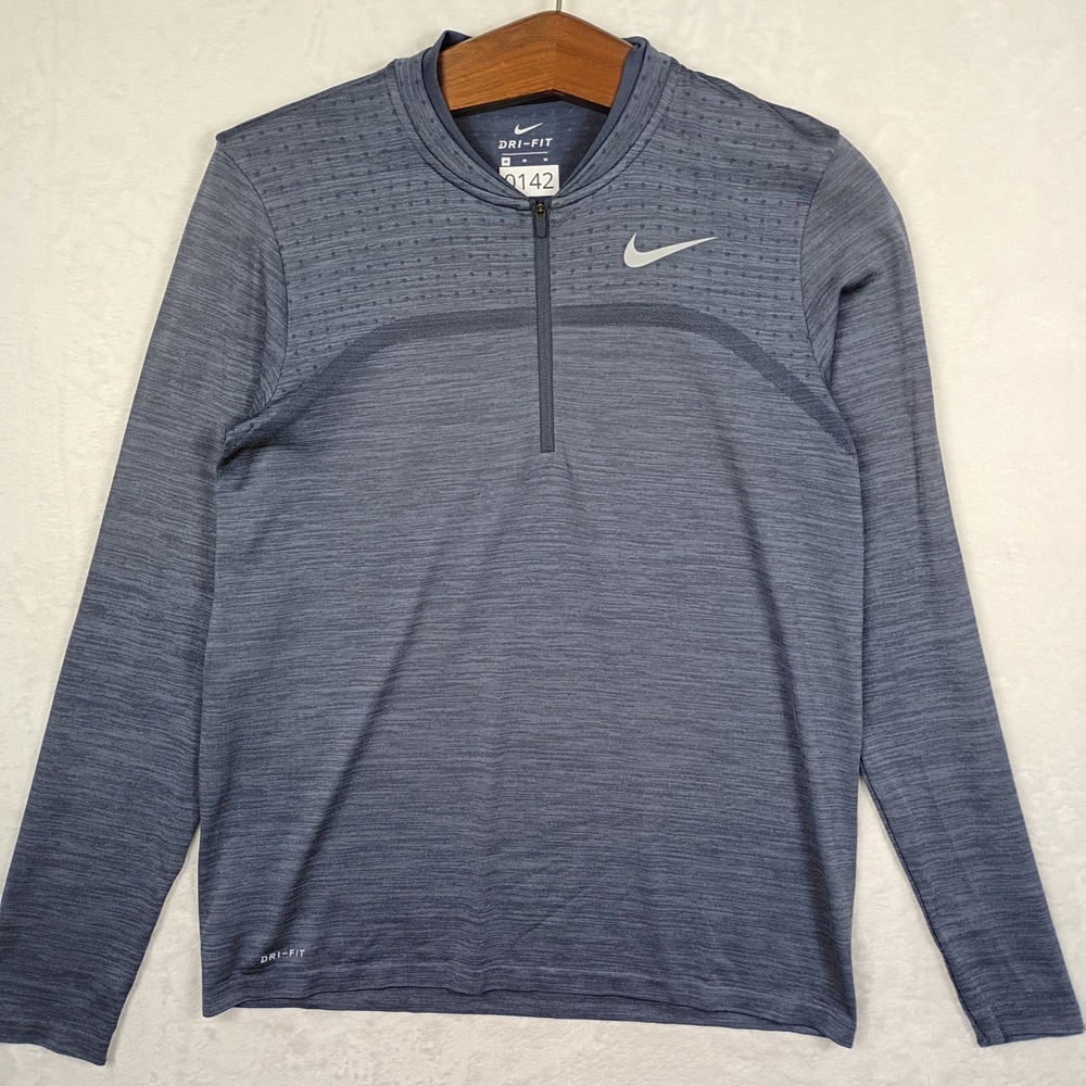 Nike Dri-FIT Mens Quarter Zip Pullover Heathered Blue Grey Performance‎ Top M